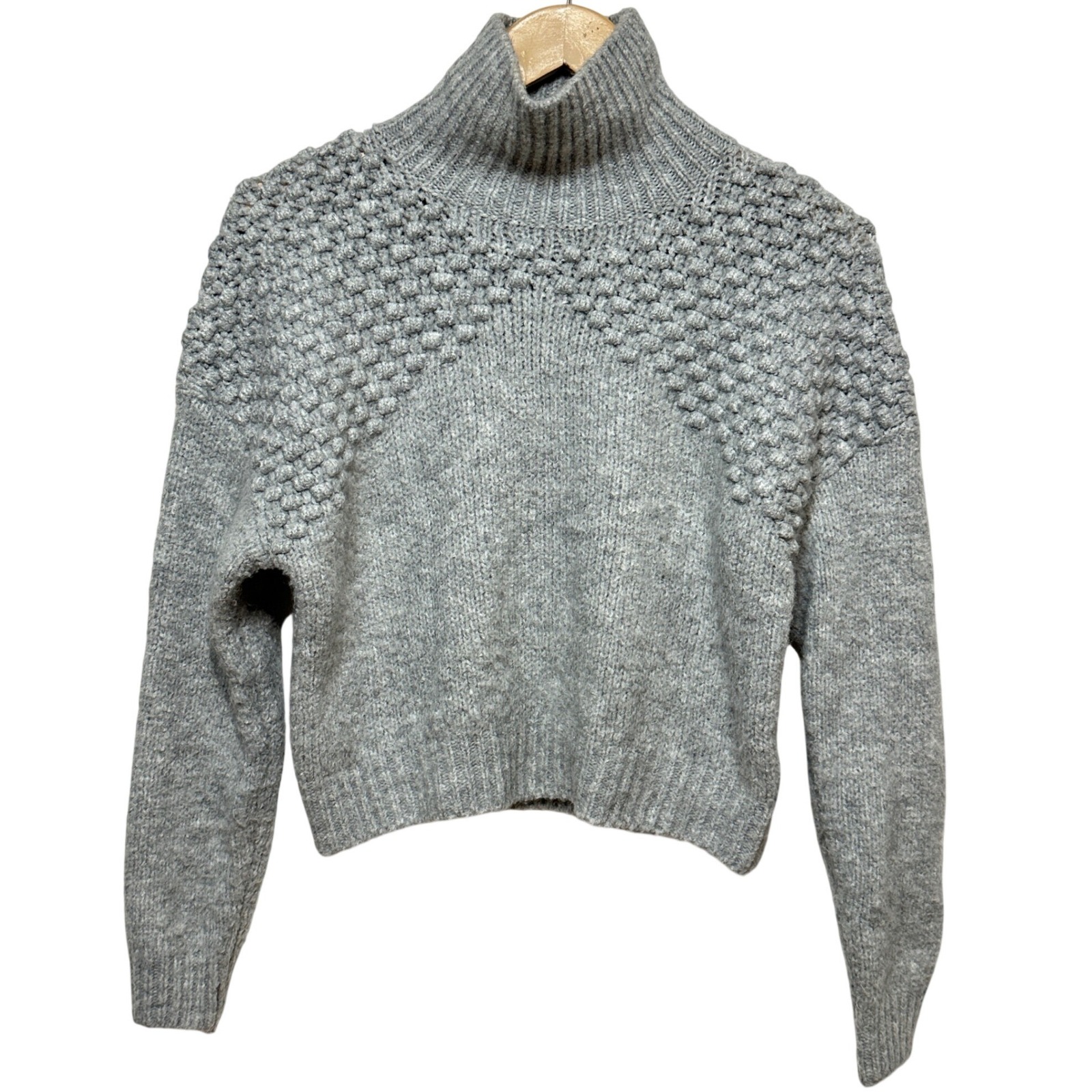 Free People Textured Crop Sweater Womens Small* Mock Neck Pullover Boho Cozy